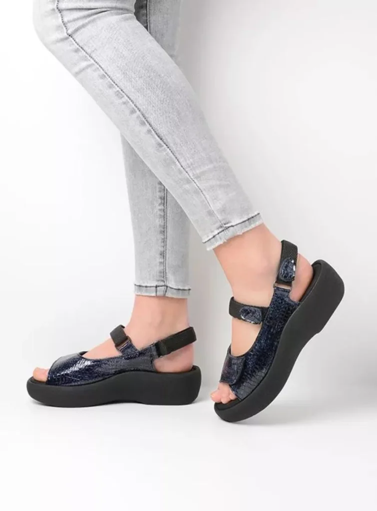 Wolky Sandals 0320467800 67800 blue crocolook patent leather