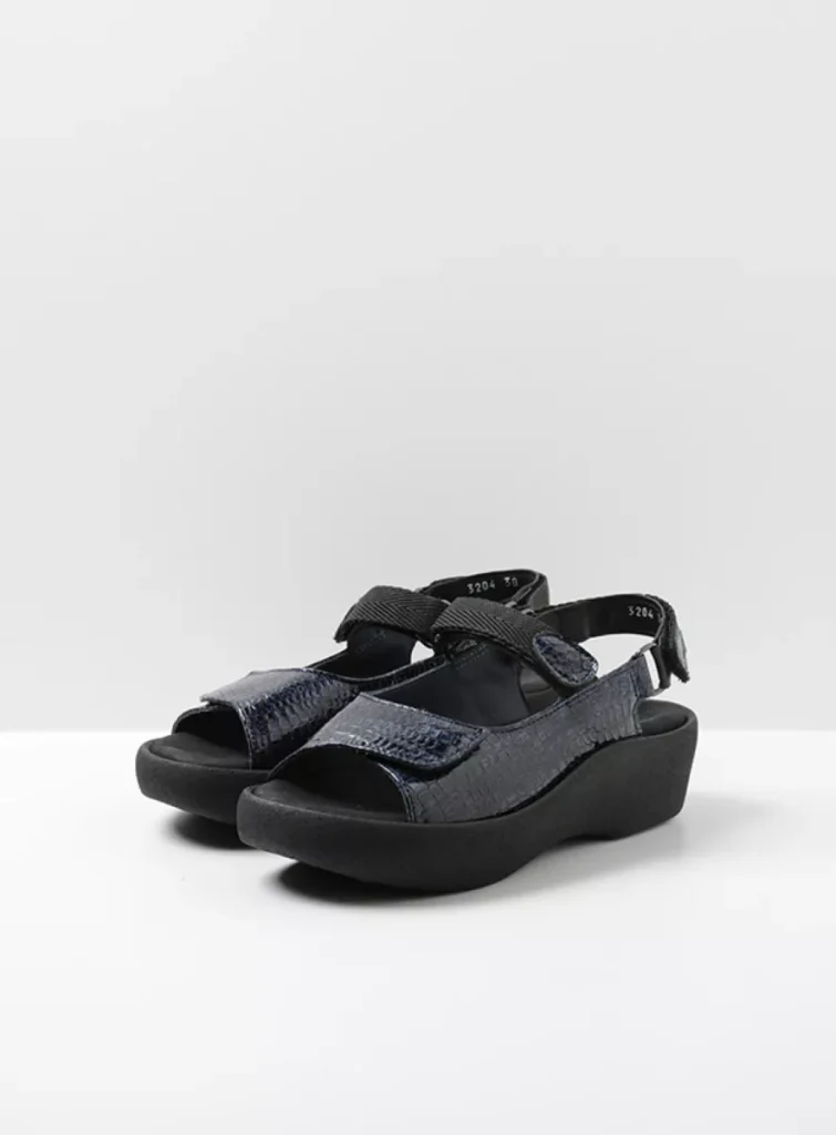 Wolky Sandals 0320467800 67800 blue crocolook patent leather