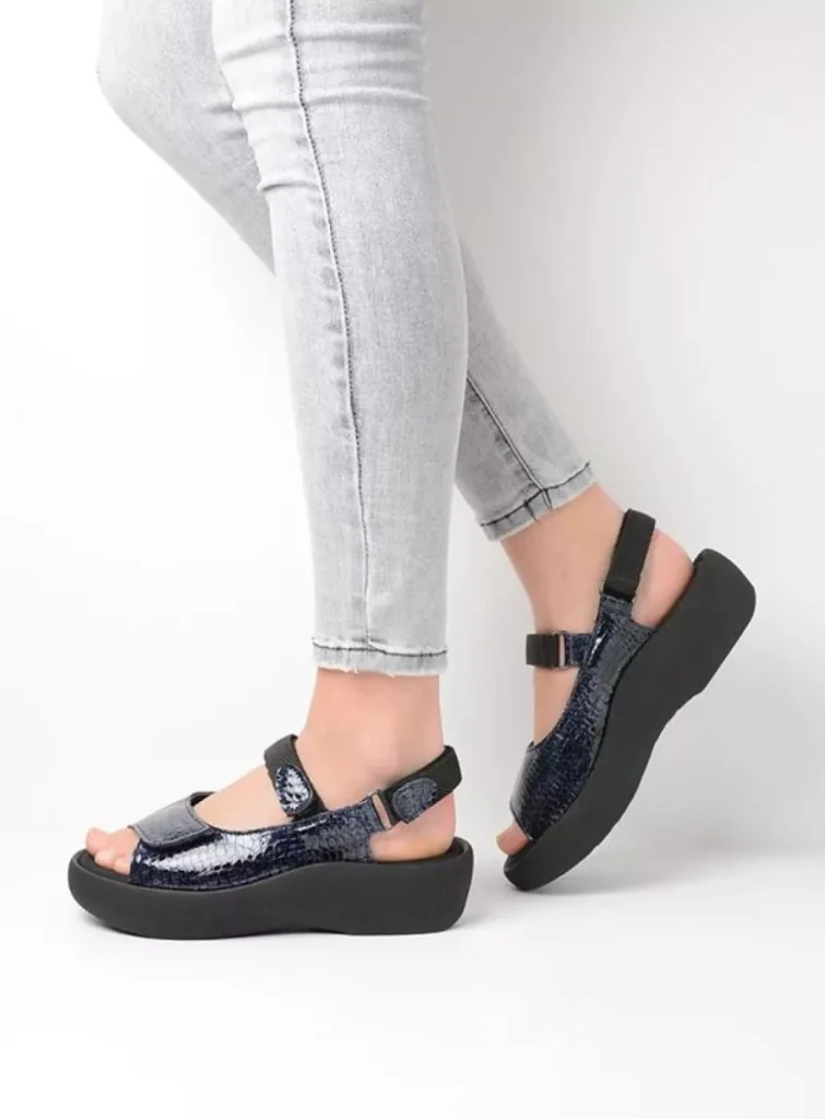 Wolky Sandals 0320467800 67800 blue crocolook patent leather