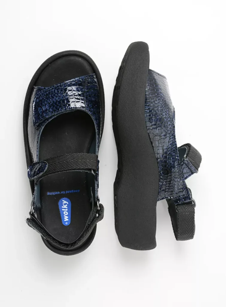Wolky Sandals 0320467800 67800 blue crocolook patent leather