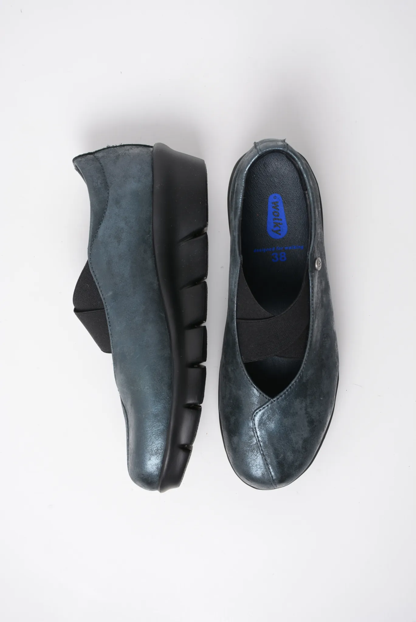 Wolky Cursa - blue metallic nubuck Loafers for women