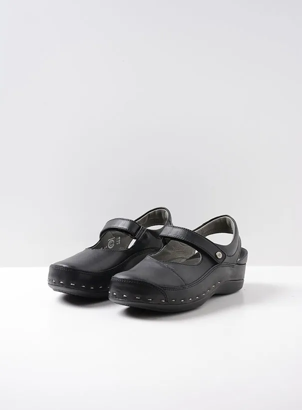 Wolky Strap-Cloggy - black leather Clogs for women