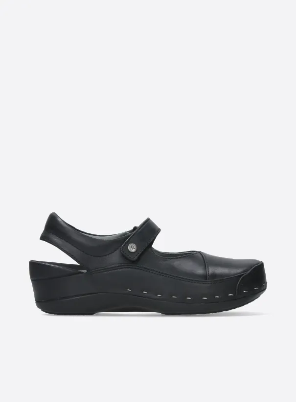 Wolky Strap-Cloggy - black leather Clogs for women