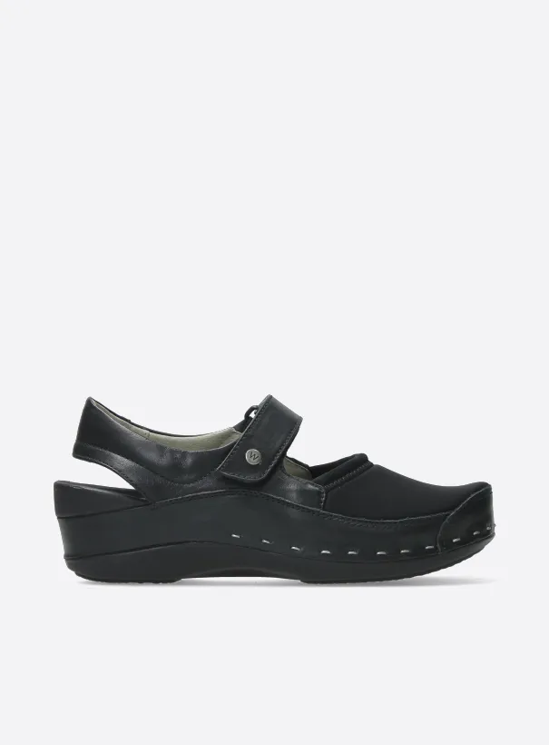 Wolky Strap-Cloggy - black lycra leather Clogs for women