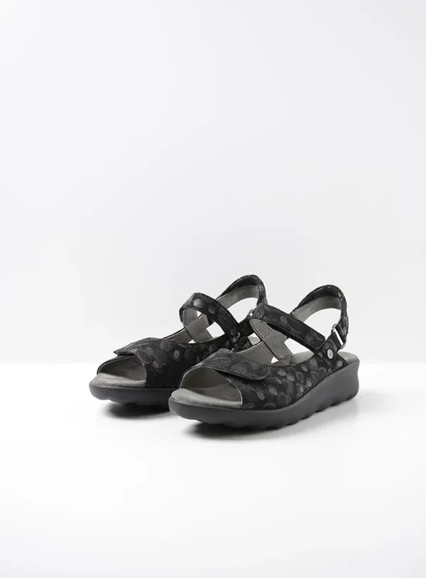 Wolky Pichu - black circles leather Sandals for women