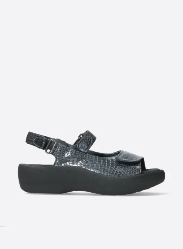 Wolky Jewel - anthracite crocolook patent leather Sandals for women