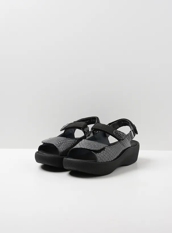 Wolky Jewel - anthracite crocolook patent leather Sandals for women