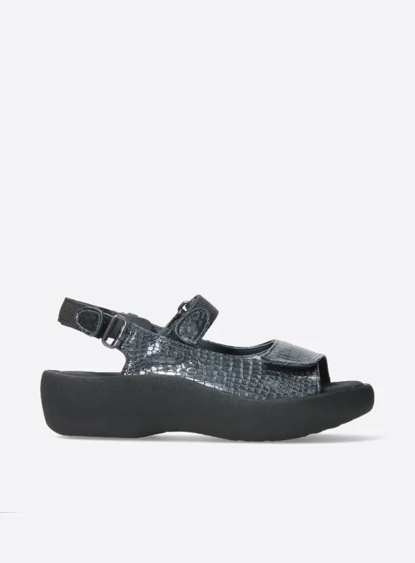 Wolky Jewel - anthracite crocolook patent leather Sandals for women
