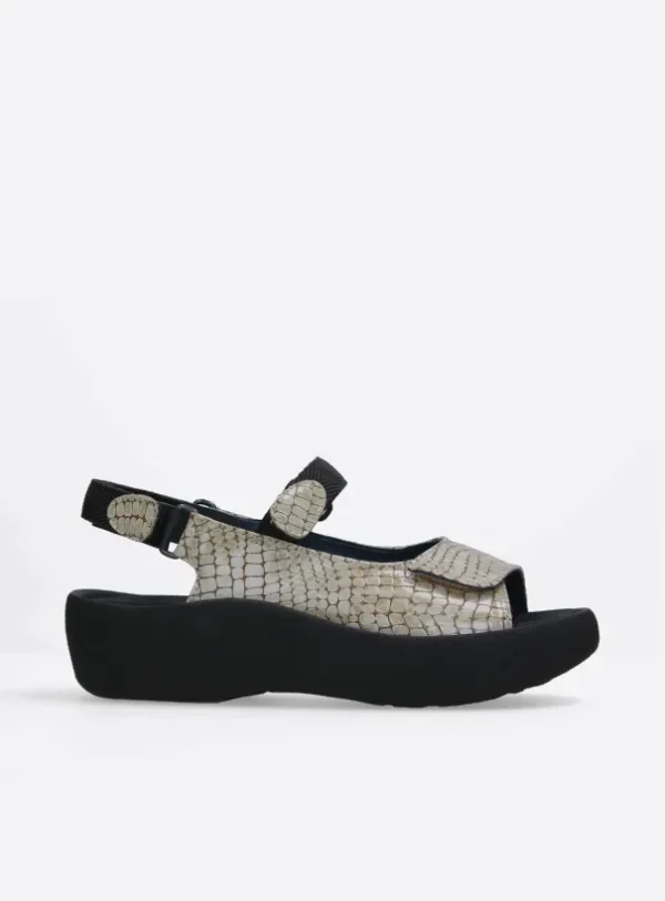 Wolky Jewel - beige crocolook patent leather Sandals for women