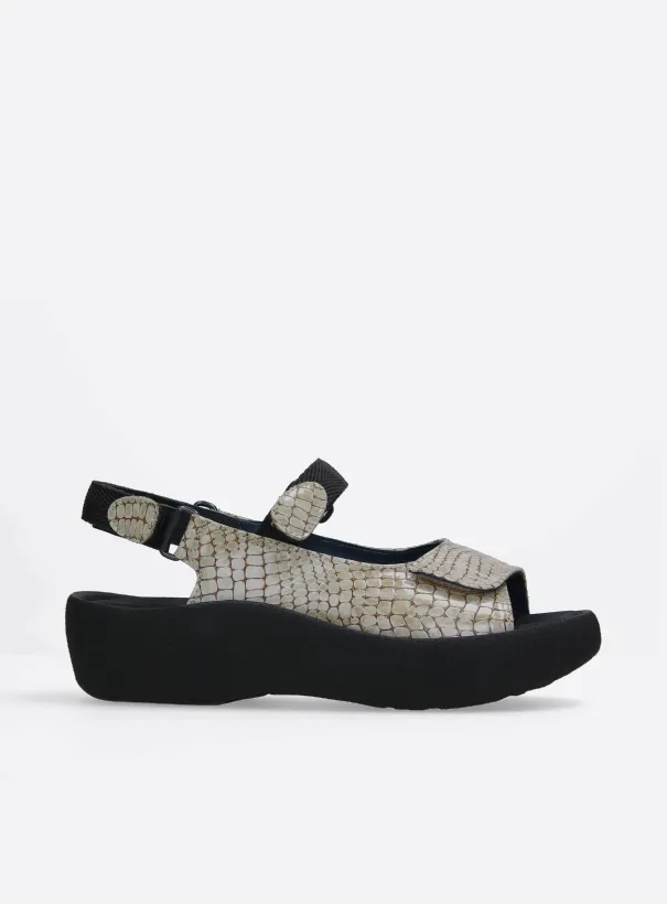 Wolky Jewel - beige crocolook patent leather Sandals for women