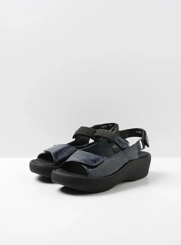 Wolky Jewel - blue crocolook patent leather Sandals for women