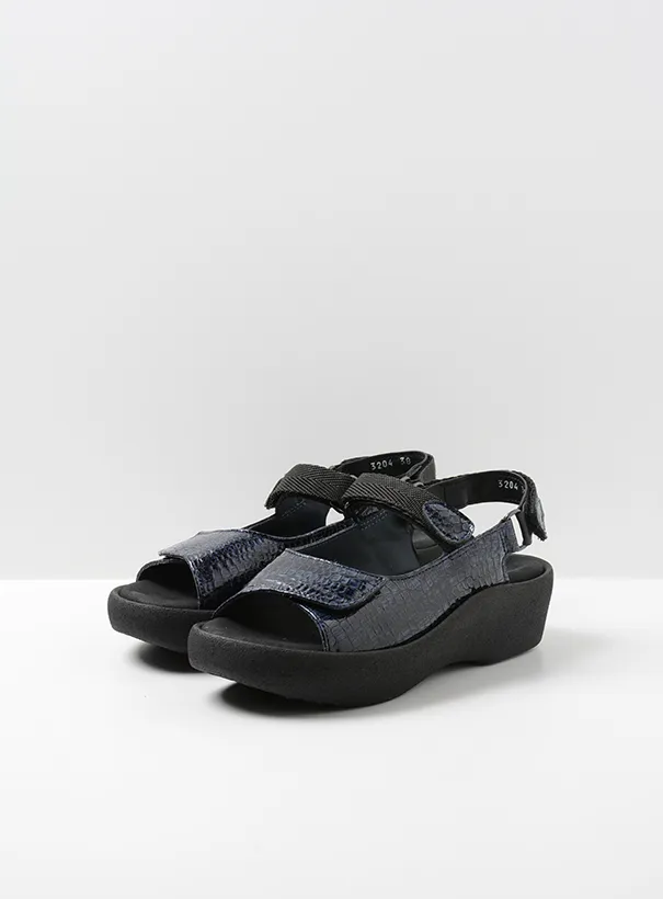 Wolky Jewel - blue crocolook patent leather Sandals for women