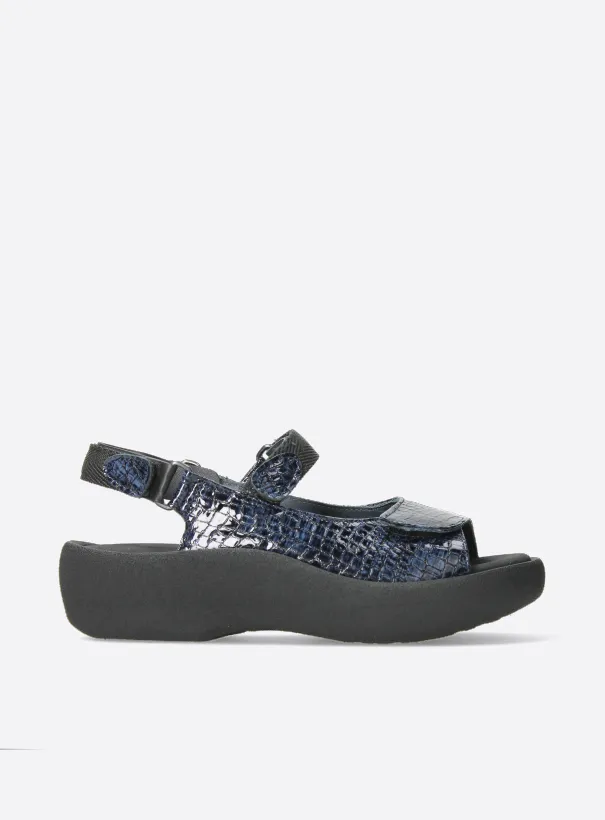 Wolky Jewel - blue crocolook patent leather Sandals for women