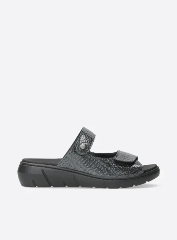 Wolky Cyprus - anthracite crocolook leather Sandals for women