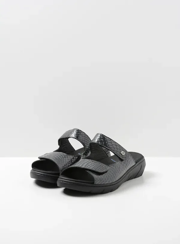 Wolky Cyprus - anthracite crocolook leather Sandals for women