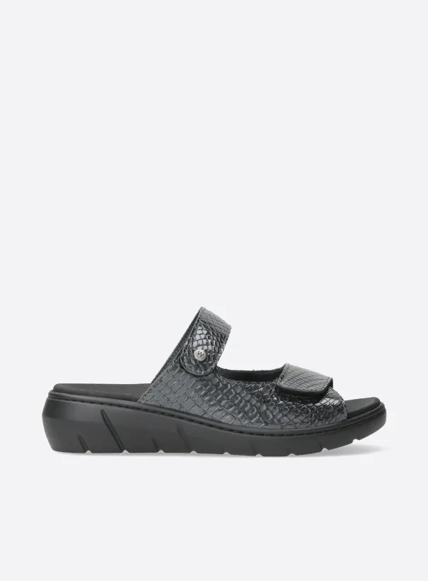 Wolky Cyprus - anthracite crocolook leather Sandals for women