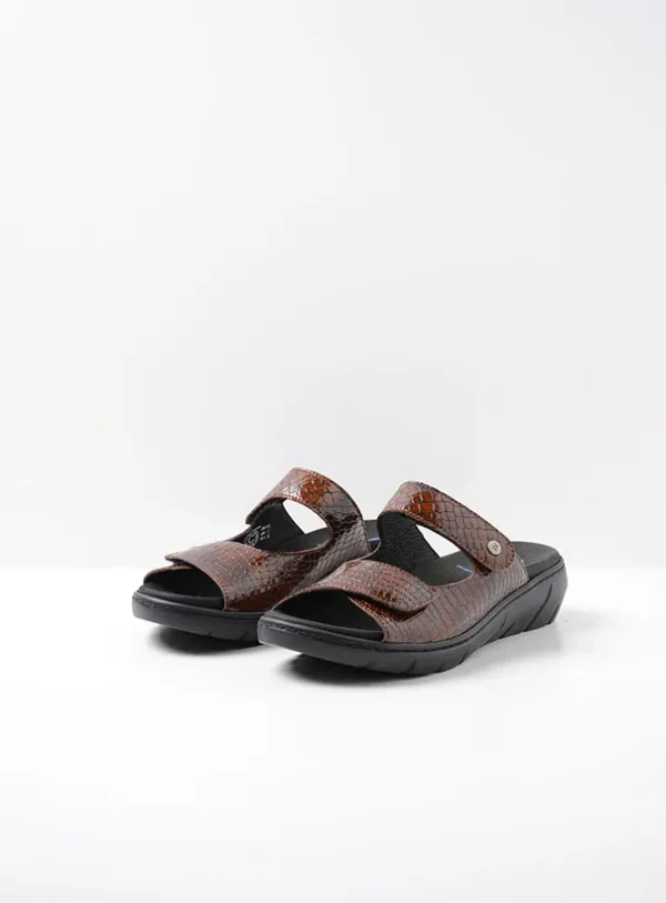 Wolky Cyprus - cognac crocolook leather Sandals for women
