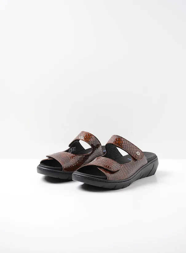 Wolky Cyprus - cognac crocolook leather Sandals for women
