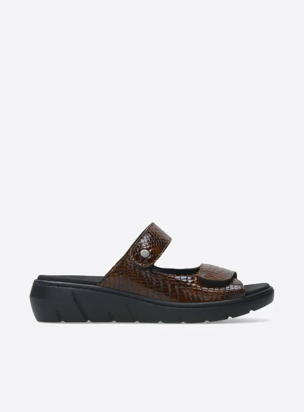 Wolky Cyprus - cognac crocolook leather Sandals for women