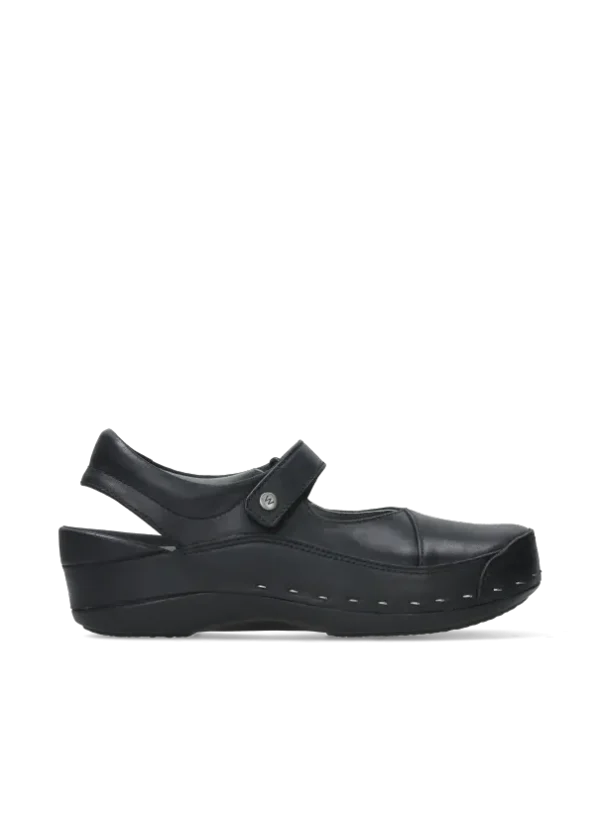 Wolky Strap-Cloggy - black leather Clogs for women