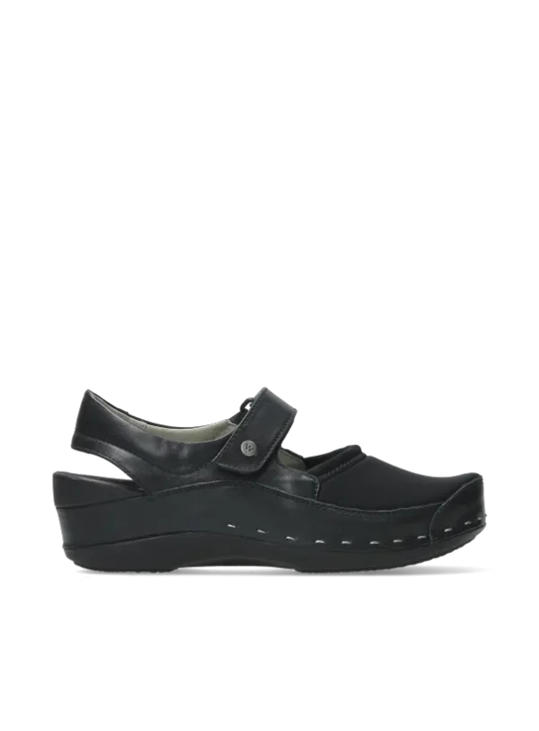 Wolky Strap-Cloggy - black lycra leather Clogs for women