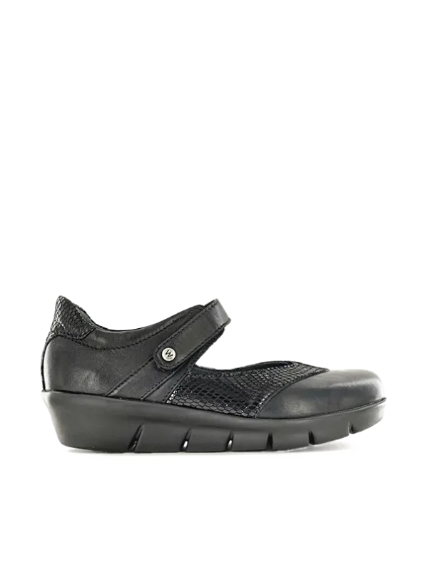 Wolky Lomita - black combi leather Mary Jane shoes for women