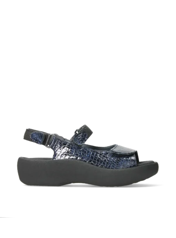 Wolky Jewel - blue crocolook patent leather Sandals for women