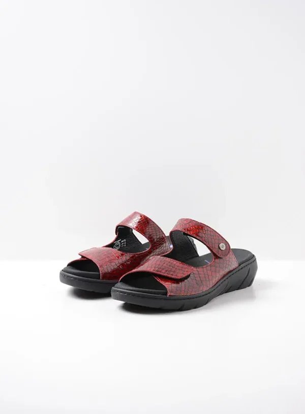Wolky Cyprus - red crocolook leather Sandals for women
